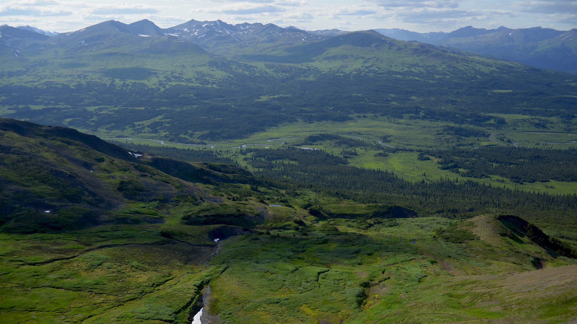 A broad subalpine river valley in the Klappan — the Sacred Headwaters country of the Tahltan